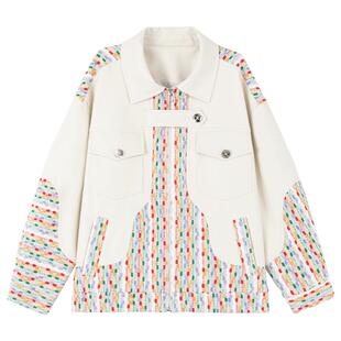 KEIKO 高级感彩纱提花皮衣外套女2026春季酷感小个子机车服皮夹克