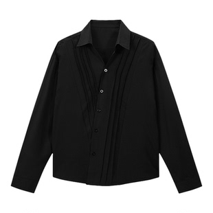 悟空有货美式复古设计感长袖衬衫男春秋宽松情侣百搭休闲衬衣外套