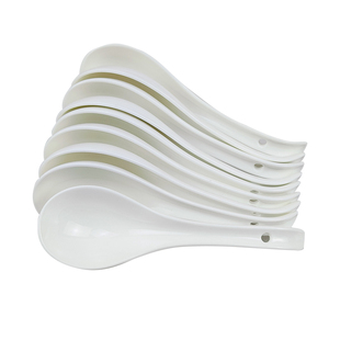 陶瓷勺子家用吃面勺汤勺长柄商用餐饮馄饨嗦粉舀面瓷勺子白色调羹