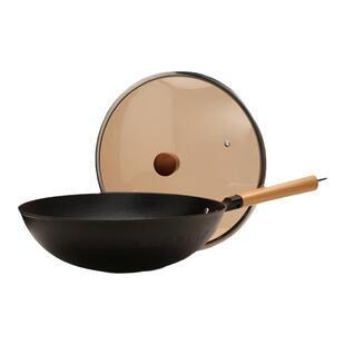 江油宏江铁锅燃气灶家用传统炒菜生铁锅无涂层炒锅铸铁物理不粘锅