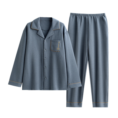 男士纯棉夹层睡衣秋冬空气棉