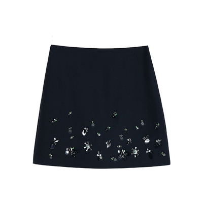 Maven Lin【现货7折】璀璨繁花 重工钉珠a字半身裙女修身包臀短裙