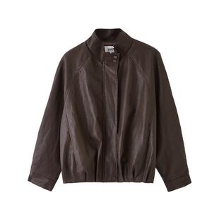 三福厚外套女2025新款冬季简约翻领加绒软皮衣夹克上衣女装511310