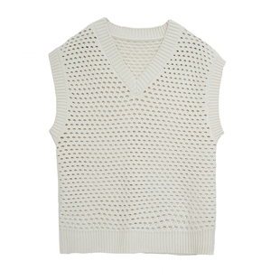 APPENDAGE意大利羊毛叠穿无袖背心上衣早秋V领宽松编织镂空T恤