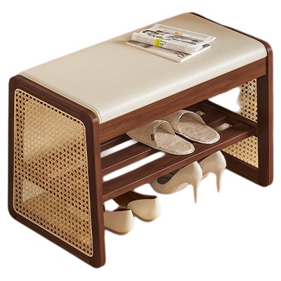 门口家用实木藤编换鞋凳