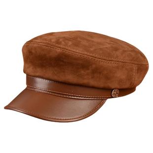 秋冬羊绒皮平顶帽真皮帽子海军帽男女休闲时尚潮流英伦鸭舌帽韩版
