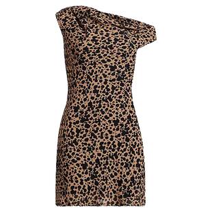 Reformation法式小众碎花豹纹露肩斜肩斜裁气质包臀连衣裙短裙子