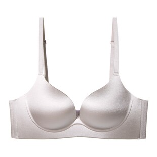 无痕内衣女冬聚拢小胸显大光面文胸无钢圈防下垂性感纯欲银色胸罩