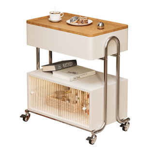 小户型实木可移动中古风沙发边几边桌置物架茶几客厅新款小推车