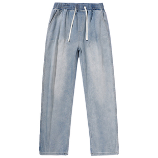 ins基本款长裤子男直筒百搭牛仔裤潮牌简约哈伦裤宽松潮流老爹裤