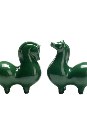 炼器陶瓷可爱绿马小摆件桌面装饰