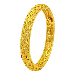 跨境热销女士沙金手镯bangles 24K镀金镂空雕花新娘手镯节日礼物