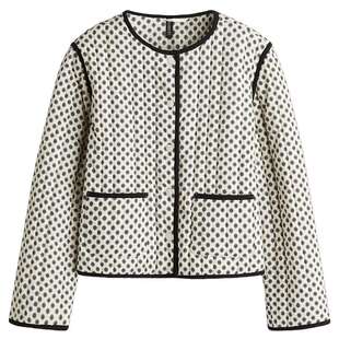 HM女装棉服冬季圆领单排扣印花绗缝夹薄棉外套1269460