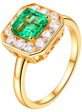 VISING珠宝培育祖母绿金色戒指木佐色1ct左右《国际证书》S925