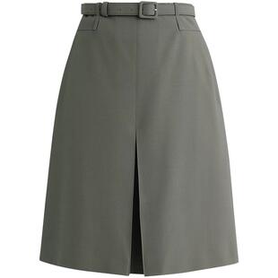 [精致OL通勤]LANDI蓝地灰绿色含羊毛醋酸短款高腰A字半裙女秋新品