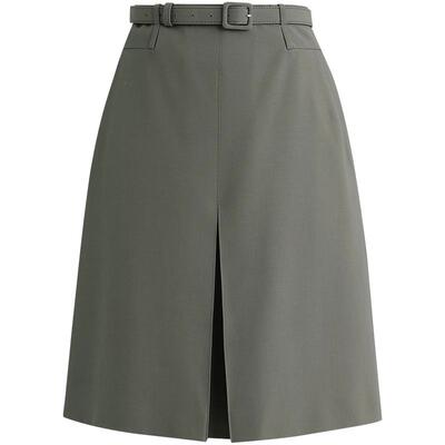 LANDI灰绿色含羊毛醋酸A字半裙