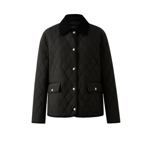 【三防+中空保暖】PRICH时尚灯芯绒拼接翻领菱格棉服冬新款女