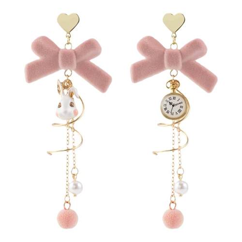 原创秋冬爱丽丝梦游仙境耳环女兔子时钟蝴蝶结耳钉甜美少女耳饰品