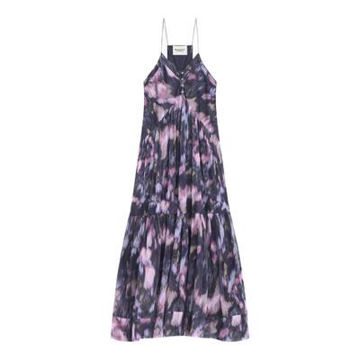 MARANT ETOILE2025 SABBA紫色V领吊带长款印花连衣裙女