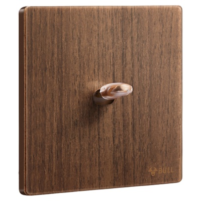 公牛官方复古仿木纹拨杆开关插座