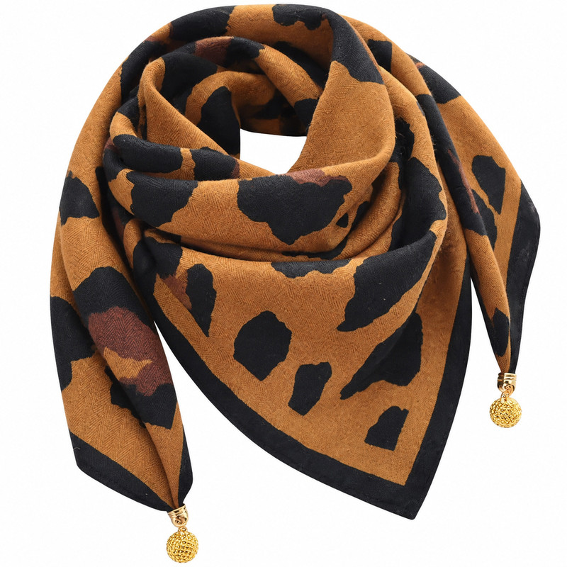 磁吸扣小方巾丝巾女士复古印花豹纹波点护颈时尚百搭小领巾披肩