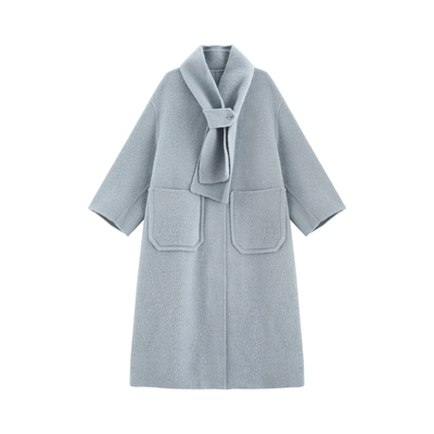 简约V领大气长款双面呢大衣