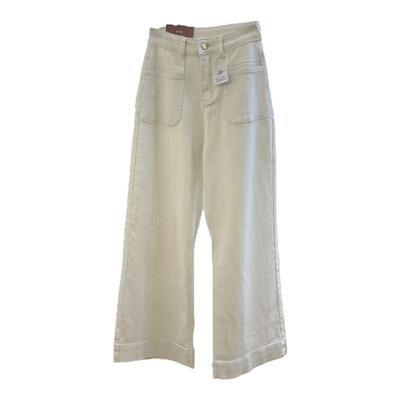 十三行春夏季新款白色双口袋百搭遮肉弹力高腰九分牛仔裤女阔腿裤