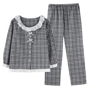 睡衣女春秋款梭织纯棉纱布长袖女款秋季全棉薄款秋冬公主风家居服