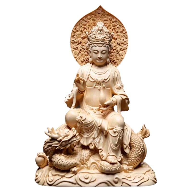 御龙观音坐姿实木雕刻自在菩萨原木佛像摆件玄关客厅室内装饰包邮