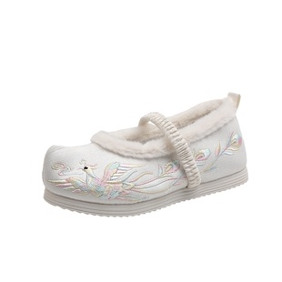 冬季儿童绣花鞋加绒红色国风女宝宝配汉服鞋女童过年鞋子拜年布鞋