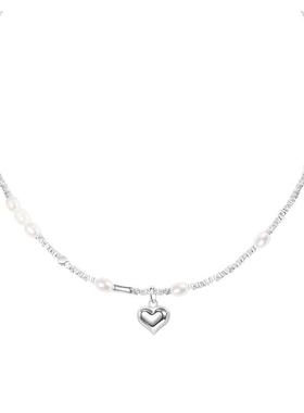 925纯银碎银子爱心项链天然珍珠