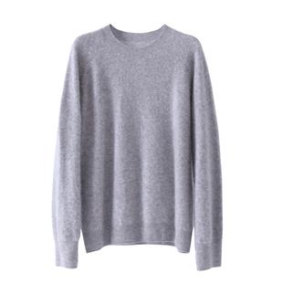 爆款拉毛羊绒羊毛衫女圆领无缝一体套头灰色针织毛衣秋冬新款宽松