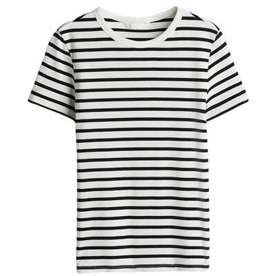 HM女装T恤夏季时尚修身短袖窄边领口直筒下摆上衣1260556