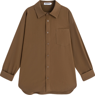 万有引力博物馆 纯色长袖衬衫女2025年新款宽松日常百搭上衣外套