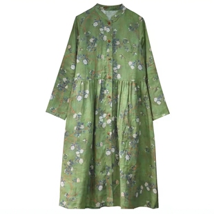 裁剪图Q209亚麻宽松连衣裙复古衬衫裙秋女装大摆裙子服装衣服纸样