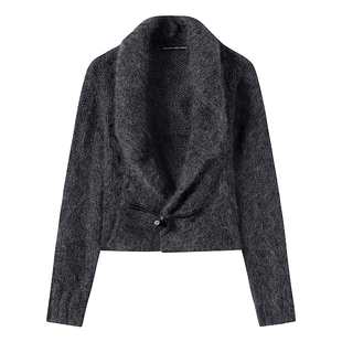 「迪丽热巴同款」DIONYS*深V领荷叶边侧门襟马海毛羊毛毛衣开衫