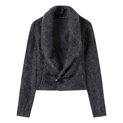 「迪丽热巴同款」DIONYS*深V领荷叶边侧门襟马海毛羊毛毛衣开衫