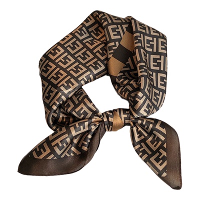 咖色100%真丝丝巾小方巾百搭秋冬