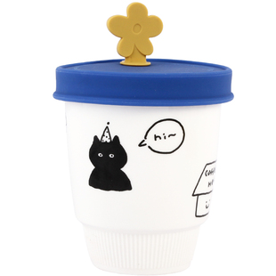 蓝莲花陶瓷杯咖啡杯可爱杯子女生高颜值办公室水杯家用马克杯水杯