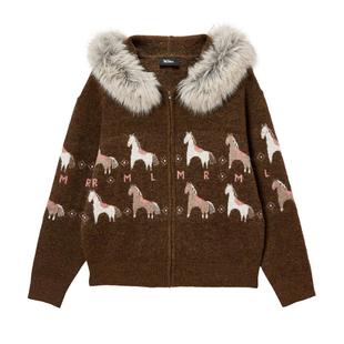 绫致MLMR冬季新款百搭风可拆卸毛领含羊毛提花连帽针织衫毛衣男女