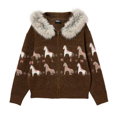 绫致MLMR冬季新款百搭风可拆卸毛领含羊毛提花连帽针织衫毛衣男女