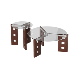 实木玻璃茶几客厅家用2026新款高端艺茶桌术感圆形茶几餐桌二合一