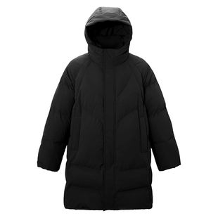 ALLIN 黑色连帽羽绒服男冬季90白鸭绒加厚保暖防寒情侣中长款外套