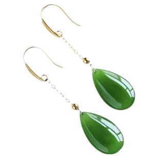 中式复古纯银镀金水滴仿碧玉耳坠女高级感玉石旗袍耳饰送妈妈礼物