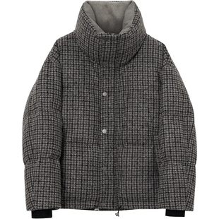 JDV商场同款秋冬新款男士深灰格纹羽绒服立领短款保暖外套WDW4573