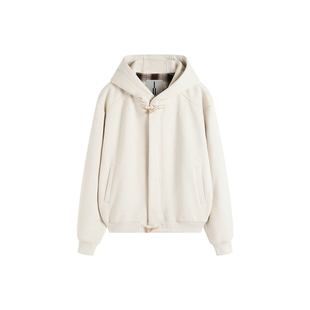 ATRY卫衣男连帽春季国潮牌美式休闲重磅羊毛混纺拼接格纹开衫外套