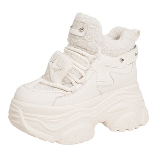 ZFCQ新款厚底内增高老爹鞋女款防水2025冬季加绒加厚保暖高帮棉鞋