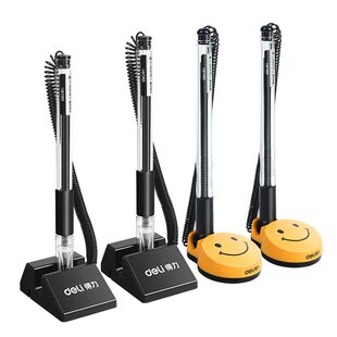 得力台笔速干签字笔0.5mm黑色中性笔带线办公专用粘桌固定笔前台创意防丢笔柜台服务台带绳商务中性笔