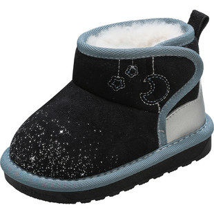 牧童宝宝雪地靴2025冬季新款女童加厚保暖黑色大棉鞋加绒幼童鞋子