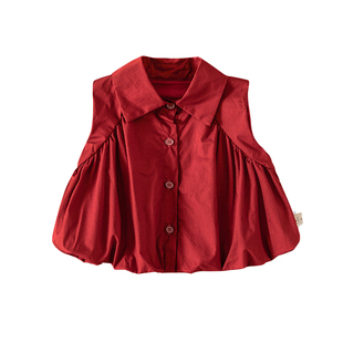 女童衬衫2026新款法式上衣女夏季儿童娃娃衫无袖衬衫宝宝纯棉衬衣